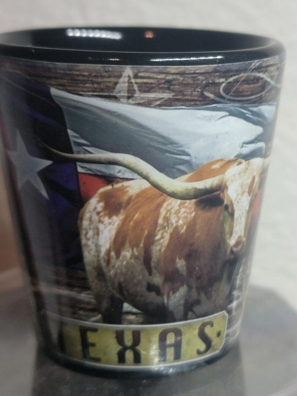 Texas Longhorn Western Revolver Handle Ceramic Shot Glass 1.5 oz Souvenir